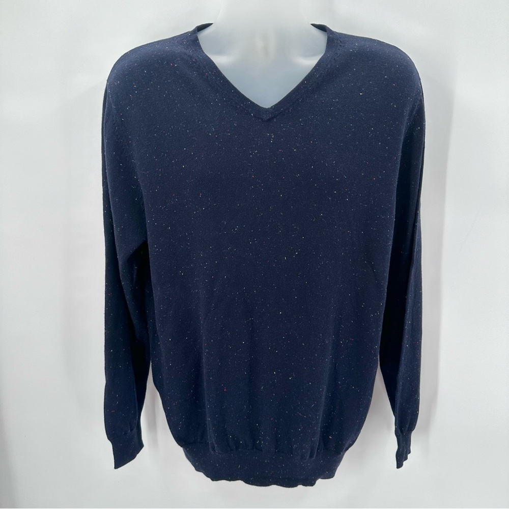 3/$15 SOUTHERN PINES Sweater Mens Large Navy Blue Speckled Pullover Vneck Knit